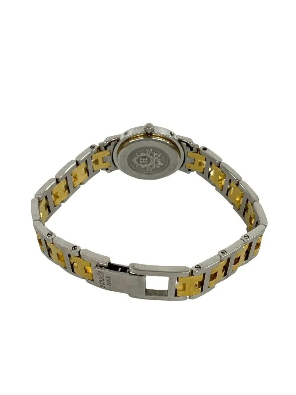 Hermes Clipper Stainless Steel Quartz Watch Wristwatch Silver Gold
